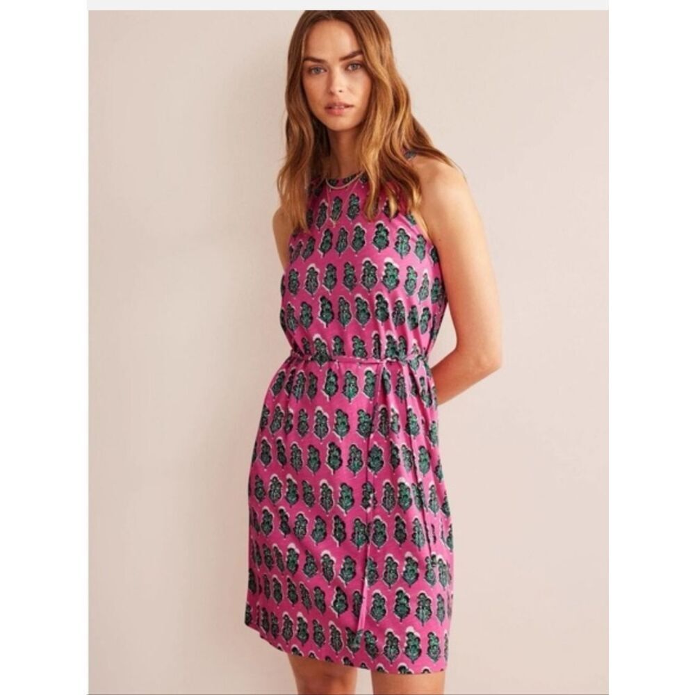 Boden Festival Pink Artisan Bloom Floral Print Swing Sleeveless Dress Sz 8